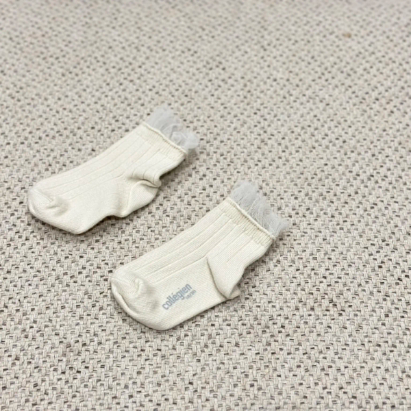 Margaux - Doux Agneaux 薄紗花邊羅紋短襪 蜜白 18/20 image 1 of 0