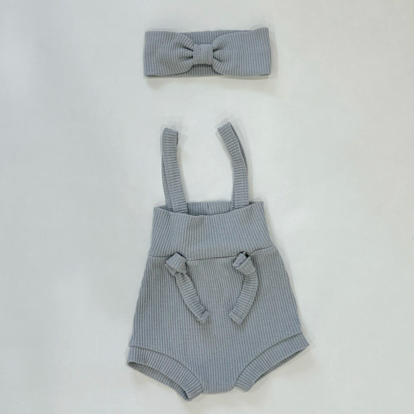 羅紋綁帶吊帶褲(含同品牌髮帶合售)-灰綠 image 1 of 0