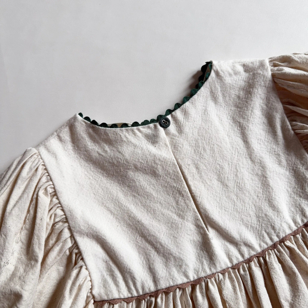 Cotton Shamrock Embroidery Zig-Zag Trim Puff Sleeve Dress, Ecru image 1 of 0