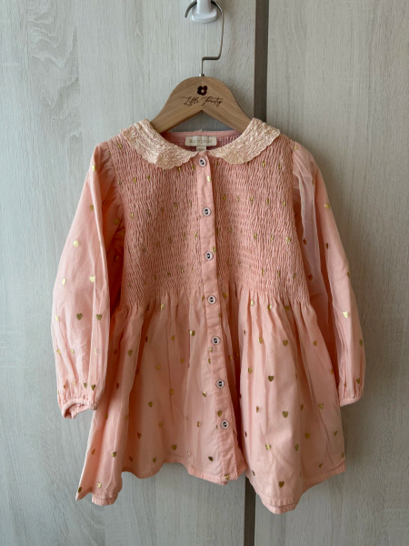 粉色紗刺繡領洋裝 image 1 of 0