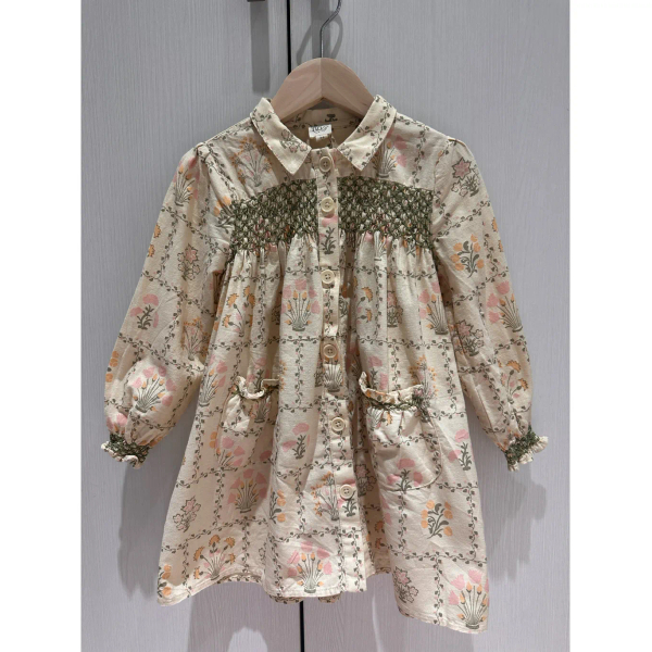 Apolina Aline Smock Shirtdress - Cabin Quilt Floral Cream 3-5y image 1 of 0