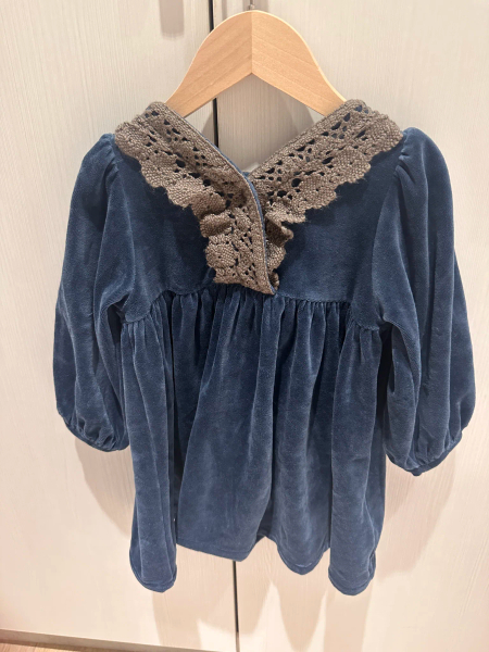 HELLO LUPO COI DRESS  BLUE VELOUR 4-5Y image 1 of 0