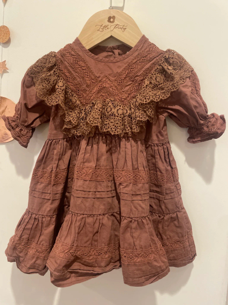 紅棕色刺繡小洋裝 image 1 of 0