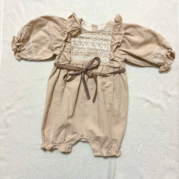  square lace brown ribbon baby cotton bodysuit | lace image 1 of 0
