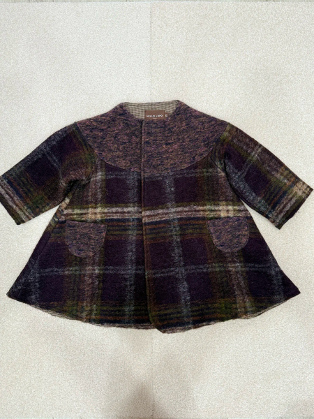 羊毛拼接澎澎大衣（紫色格紋） image 1 of 0