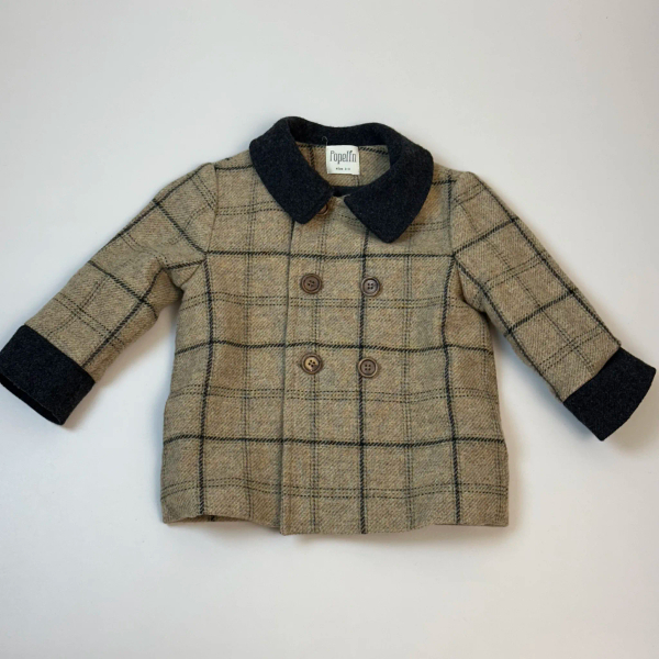 Popelin Plaid Woollen Coat with Collar 格紋混羊毛大衣 - Beige image 1 of 0