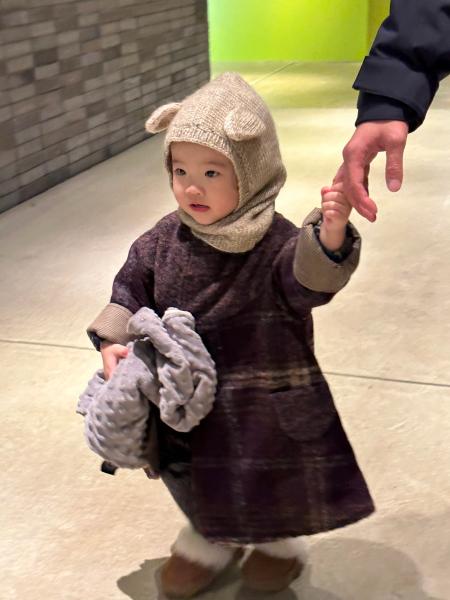 羊毛拼接澎澎大衣（紫色格紋） image 1 of 0