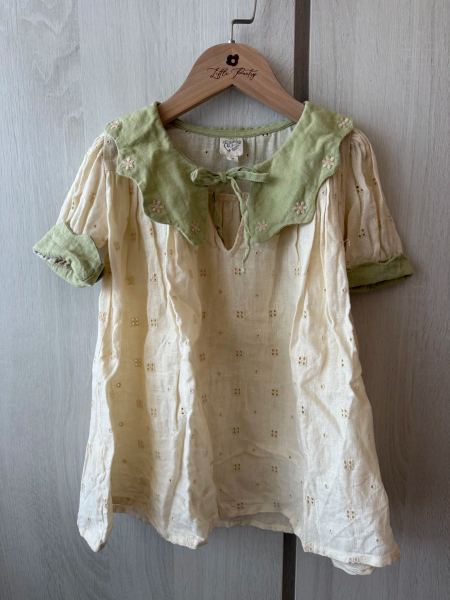 春天氣息草綠色領子米黃色洋裝 image 1 of 0