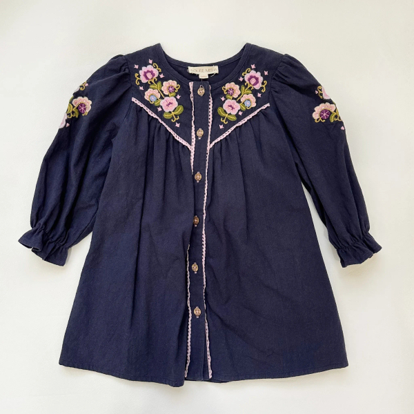 海軍藍刺繡花卉洋裝 image 1 of 0