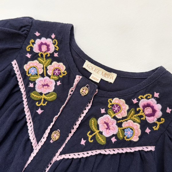 海軍藍刺繡花卉洋裝 image 1 of 0