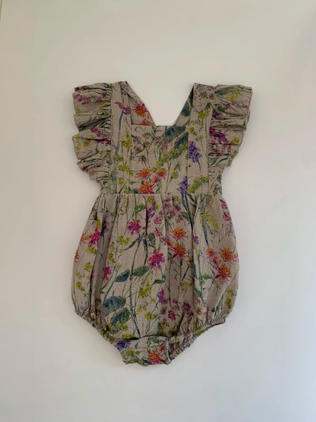 Linen Vintage Bubble Playsuit (Flowers Bloom) 花布荷葉包屁衣 image 1 of 0