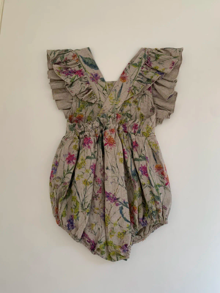 Linen Vintage Bubble Playsuit (Flowers Bloom) 花布荷葉包屁衣 image 1 of 0