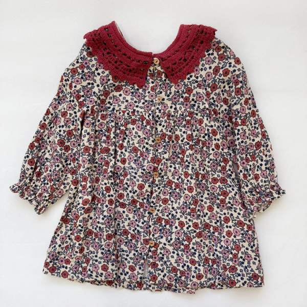 酒紅領碎花洋裝 image 1 of 0