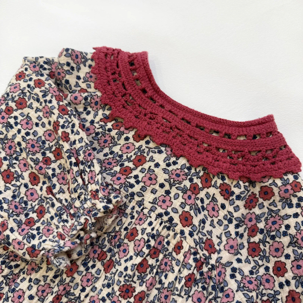 酒紅領碎花洋裝 image 1 of 0