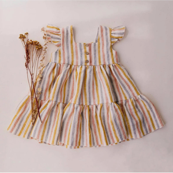 Button-Front Tiered Dress（Rainbow） image 1 of 0