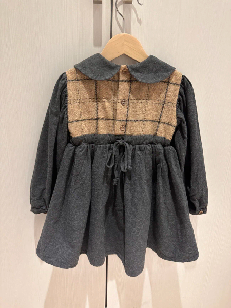 Popelin Dark Grey Two-Tone Dress With Baby Collar image 1 of 0