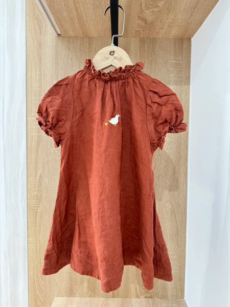 Valentina Dress公主袖亞麻洋裝/暗紅/鵝媽媽 image 1 of 0