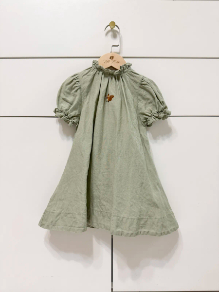 公主短袖亞麻洋裝-鼠尾草綠 image 1 of 0