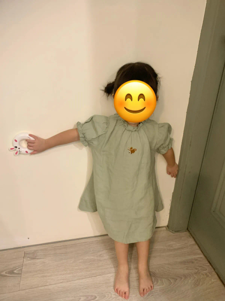 公主短袖亞麻洋裝-鼠尾草綠 image 1 of 0