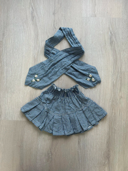 Pleated Skirt With Tie Scarf in Blue Vichy Check image 1 of 0