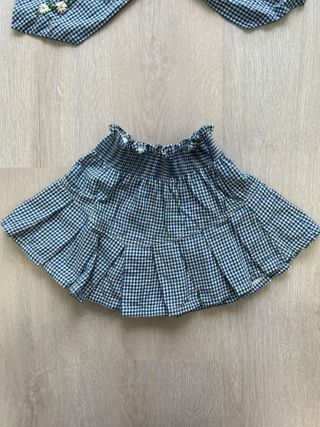 Pleated Skirt With Tie Scarf in Blue Vichy Check image 1 of 0
