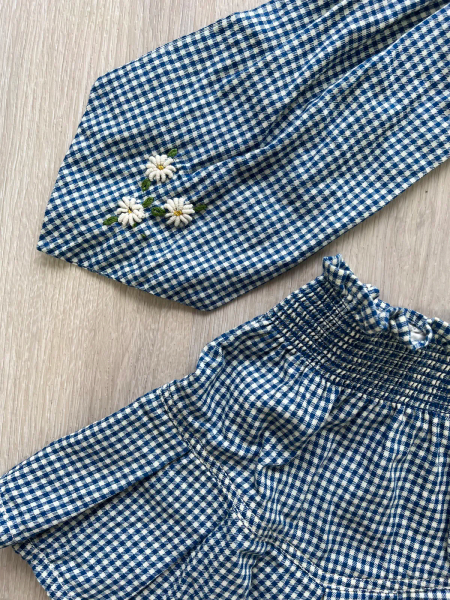 Pleated Skirt With Tie Scarf in Blue Vichy Check image 1 of 0