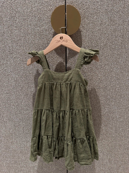 橄欖經典亞麻波西米亞蛋糕裙洋裝 image 1 of 0