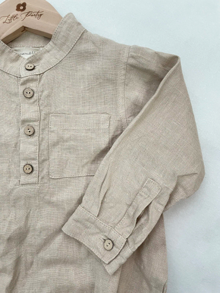 Beige Linen Long Sleeve Shirt Onesie image 1 of 0