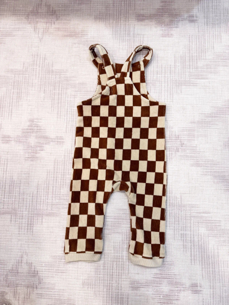 棕色格紋吊帶褲 image 1 of 0