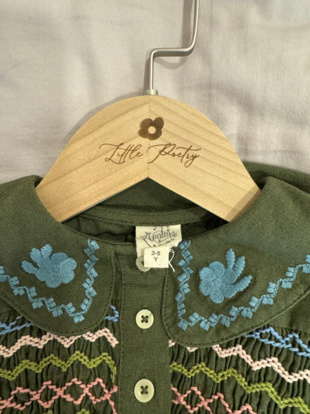 深綠短版刺繡襯衫 image 1 of 0