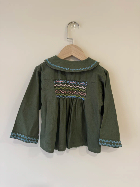 深綠短版刺繡襯衫 image 1 of 0