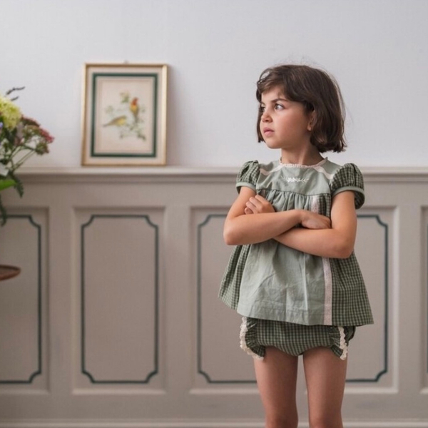 Little green check blouse / bloomer image 1 of 0