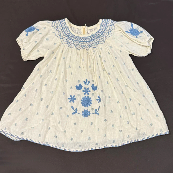 藍色刺繡短袖洋裝 image 1 of 0