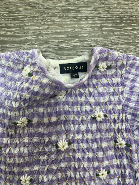 BONJOUR DIARY 薰衣草格紋雛菊立體刺繡上衣 Handsmock Blouse image 1 of 0