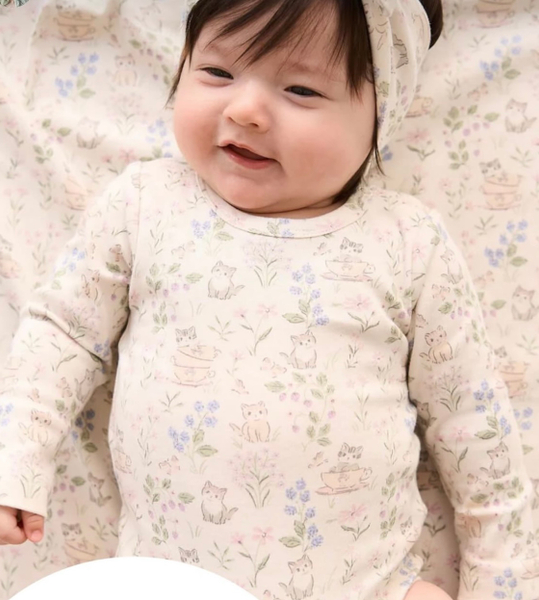 Organic Cotton Long Sleeve Bodysuit-moons garden lavenders image 1 of 0