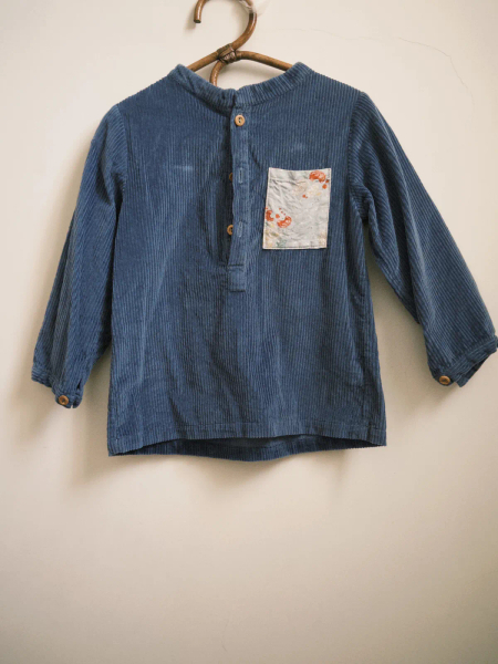 圓領深藍燈芯絨口袋上衣 image 1 of 0