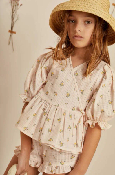 小碎花澎袖綁帶和服上衣 image 1 of 0