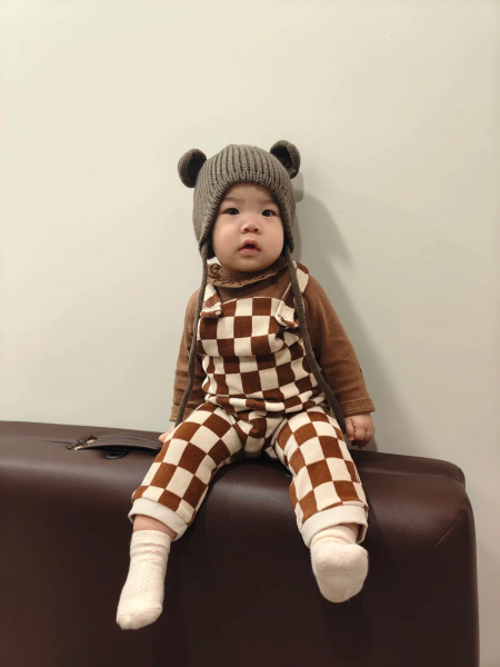 棕色格紋吊帶褲 image 1 of 0