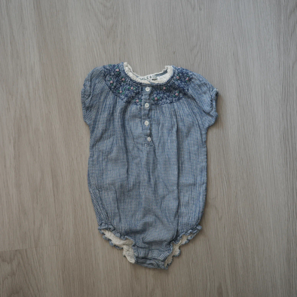 BLUE GINGHAM COTTON CREPE ROMPER image 1 of 0