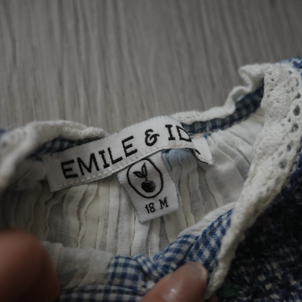 BLUE GINGHAM COTTON CREPE ROMPER image 1 of 0