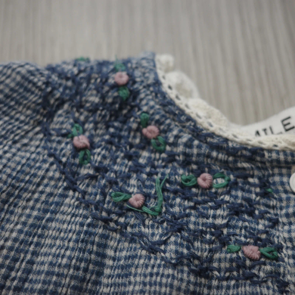 BLUE GINGHAM COTTON CREPE ROMPER image 1 of 0