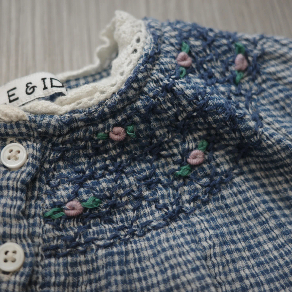 BLUE GINGHAM COTTON CREPE ROMPER image 1 of 0