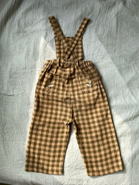 格紋刺繡吊帶長褲 image 1 of 0