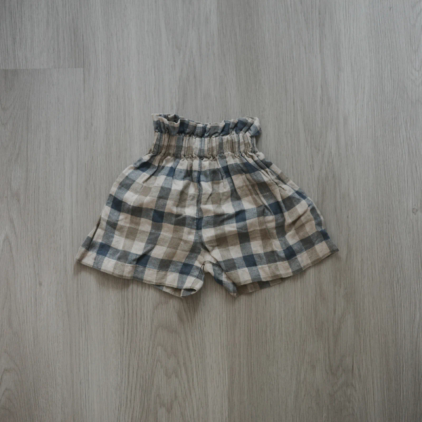 格紋高腰棉麻短褲 image 1 of 0