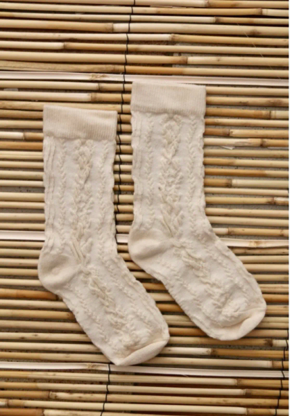 Chaussette torsade de fleurs ivoire白色蕾絲襪 image 1 of 0