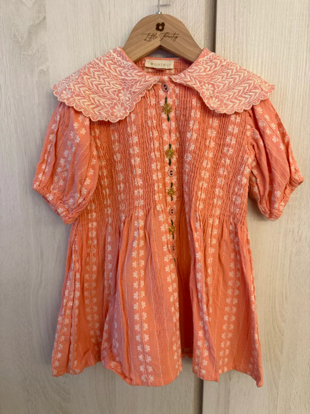 SS23 粉紅刺繡翻領洋裝 image 1 of 0