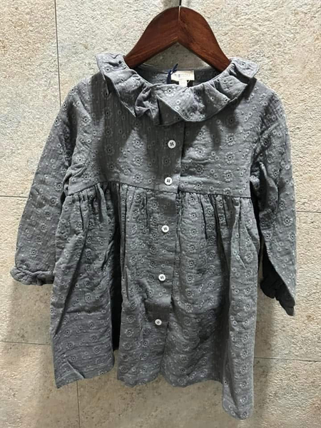  法國 Marsou Anemone Dress 全新付吊牌 3-4y 灰色刺繡花領洋裝 image 1 of 0