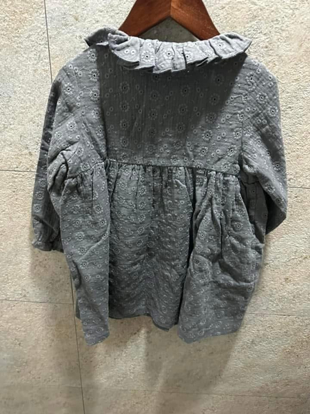  法國 Marsou Anemone Dress 全新付吊牌 3-4y 灰色刺繡花領洋裝 image 1 of 0