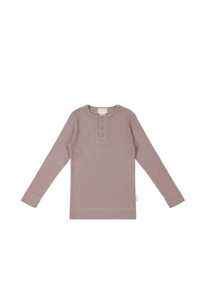 Organic Cotton Modal Long Sleeve Henley - Mauve Shadow image 1 of 0
