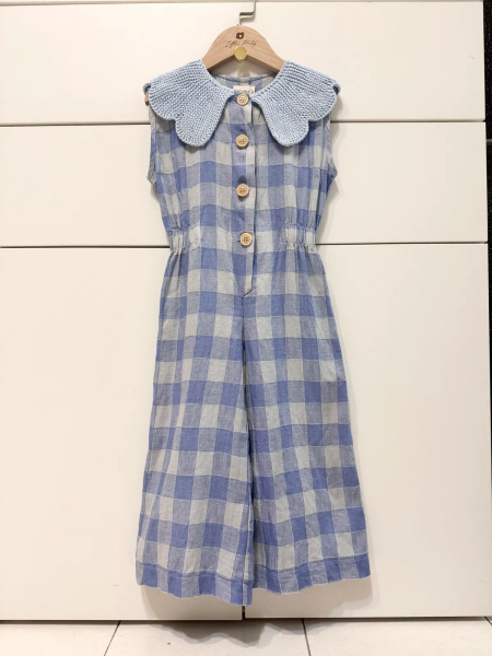 花瓣領格紋連身褲 Cordelia Overall-Blue Check image 1 of 0